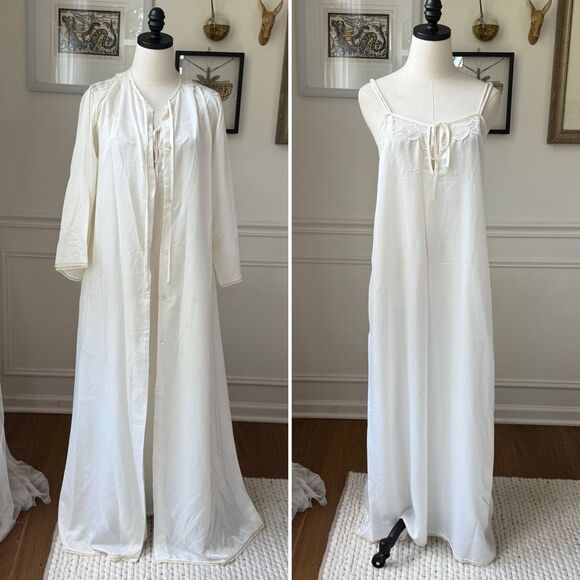 2pc Saks Fifth Avenue Givenchy Ivory Peignoir Nightgown Robe Set M - Picture 1 of 13